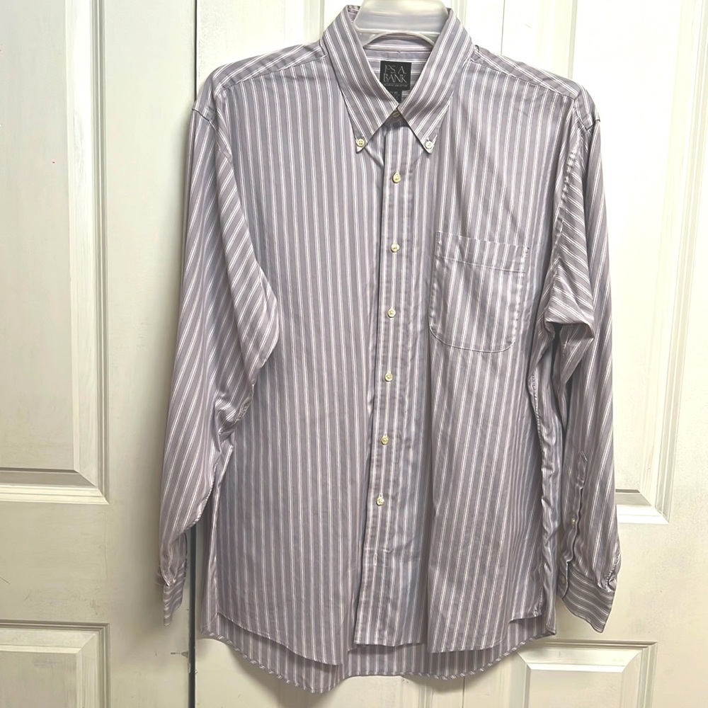 Jos A Banks Purple White Red Stripe Long Sleeve Pocket Dress Shirt Size 17
